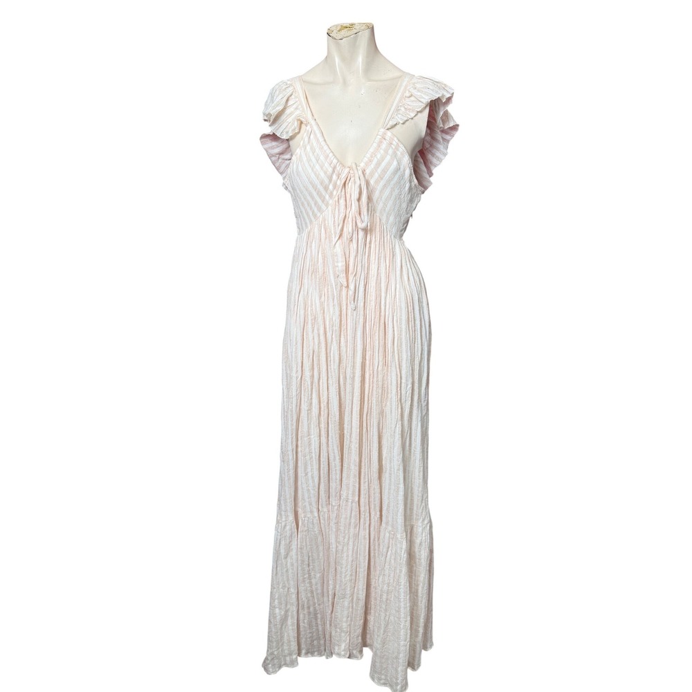 Ulla Johnson Ariana Maxi Dress Ruffle Tie Front Pink Stripe 4